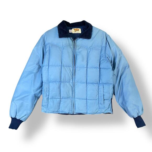 Comfy USA Vintage Light‎ Blue Down Insulated Puffer Bomber Jacket Size L - Picture 1 of 10